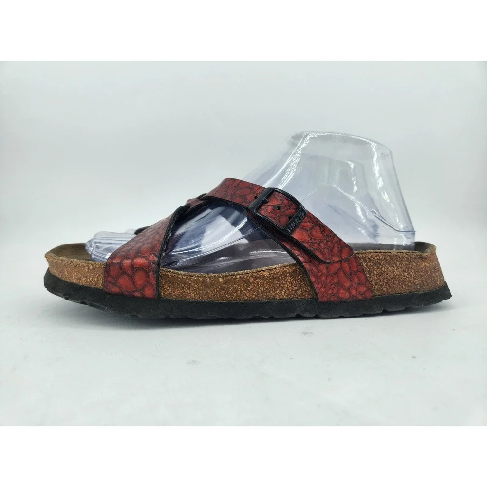 Birkenstock‎ Birki's Sylt Sandals Womens 37/US 6 Red Metallic Cross Strap Cork